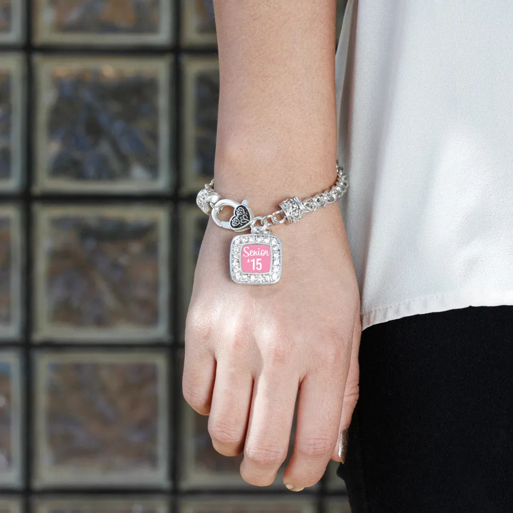 Silver Pink Senior '15 Square Charm Braided Bracelet