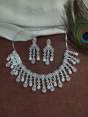 Silver-plated Zircon Necklace Set