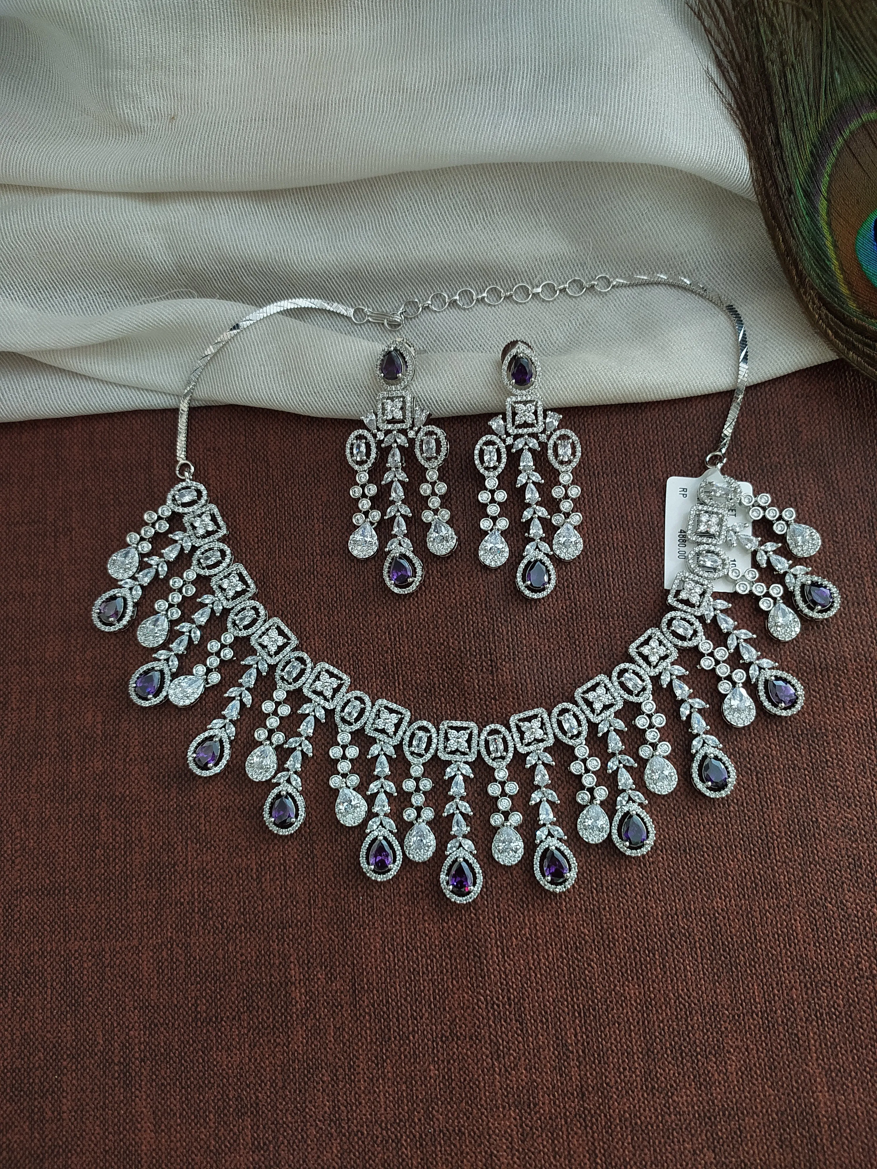 Silver-plated Zircon Necklace Set