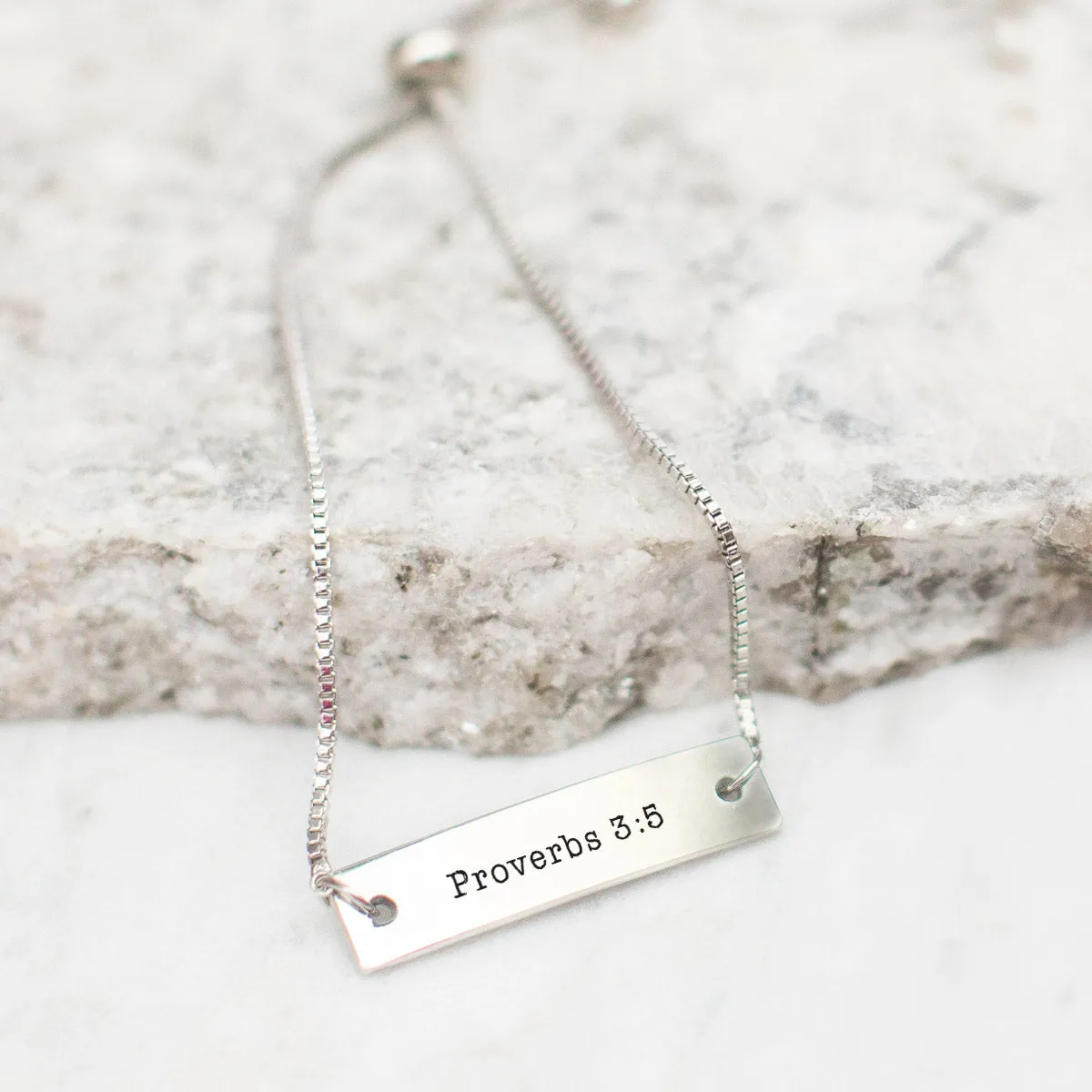 Silver Proverbs 3:5 Adjustable Bar Bracelet