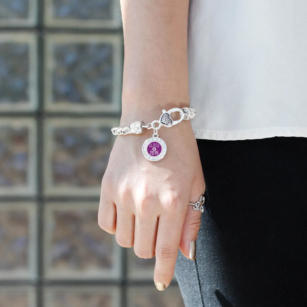 Silver Purple Class of 2018 Circle Charm Braided Bracelet