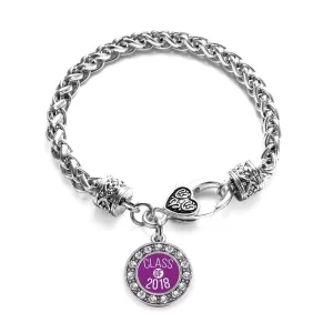 Silver Purple Class of 2018 Circle Charm Braided Bracelet