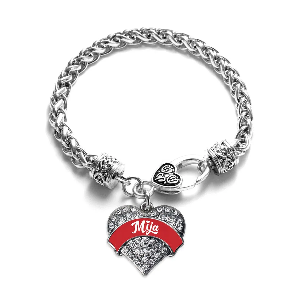 Silver Red Mija Pave Heart Charm Braided Bracelet