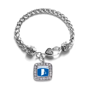 Silver Rhode Island Outline Square Charm Braided Bracelet