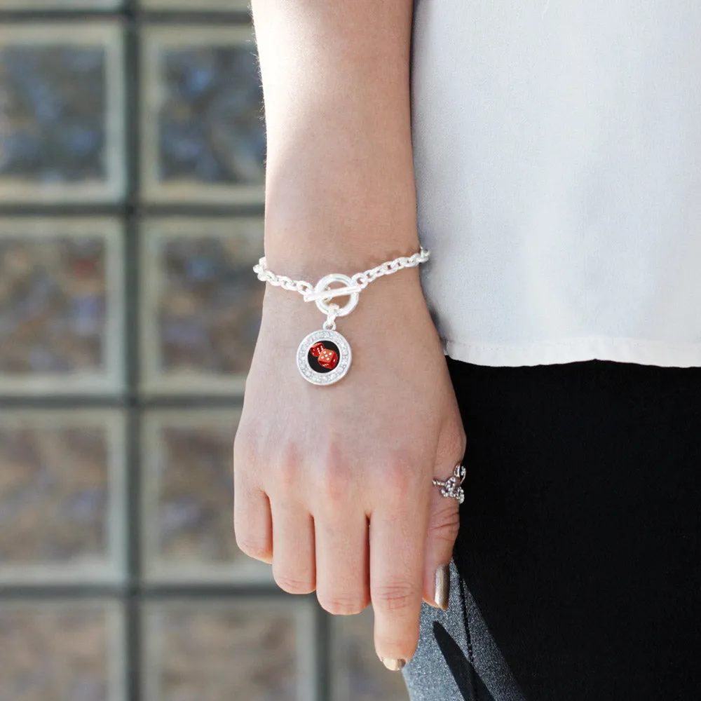 Silver Roll The Dice Circle Charm Toggle Bracelet