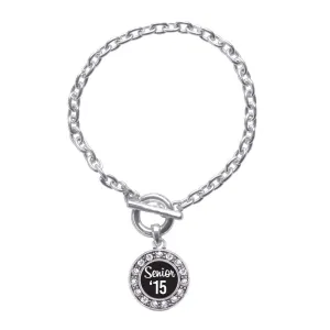 Silver Senior '15 Circle Charm Toggle Bracelet