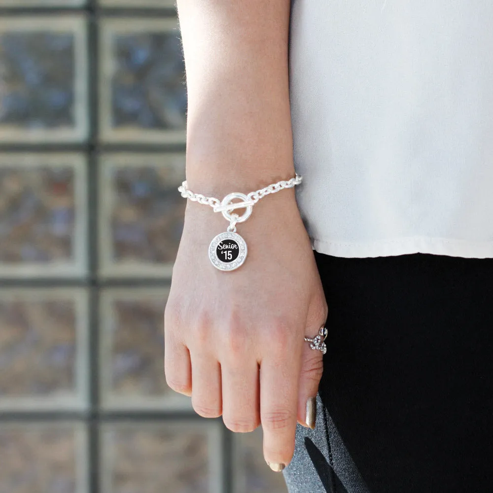 Silver Senior '15 Circle Charm Toggle Bracelet