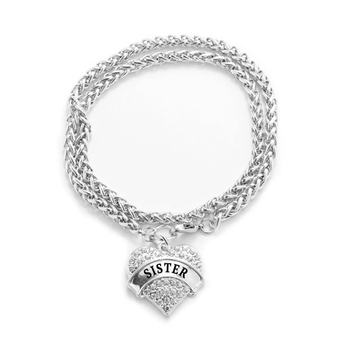 Silver Sister Pave Heart Charm Wrap Bracelet