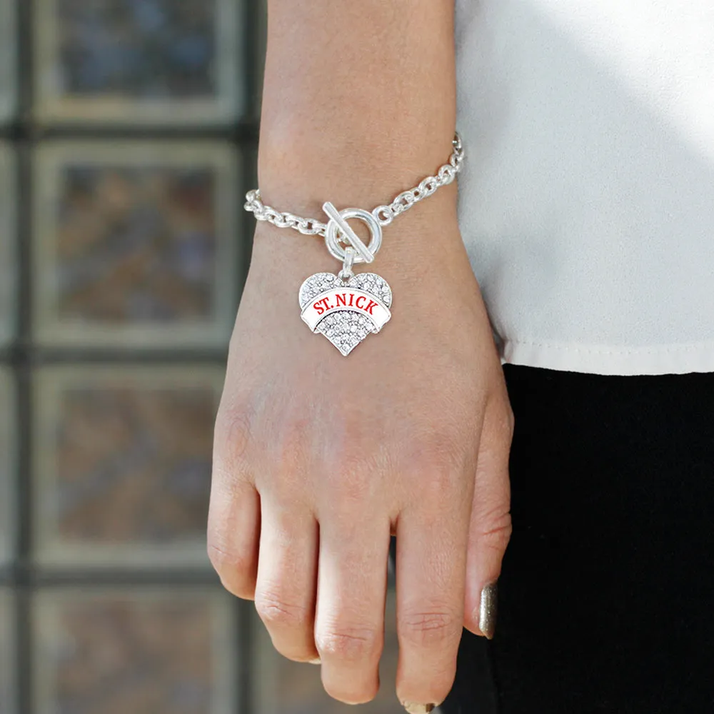 Silver St.Nick Pave Heart Charm Toggle Bracelet