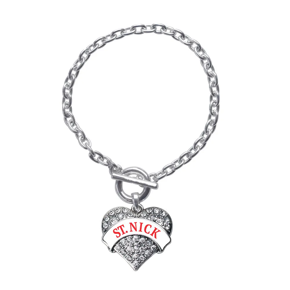 Silver St.Nick Pave Heart Charm Toggle Bracelet