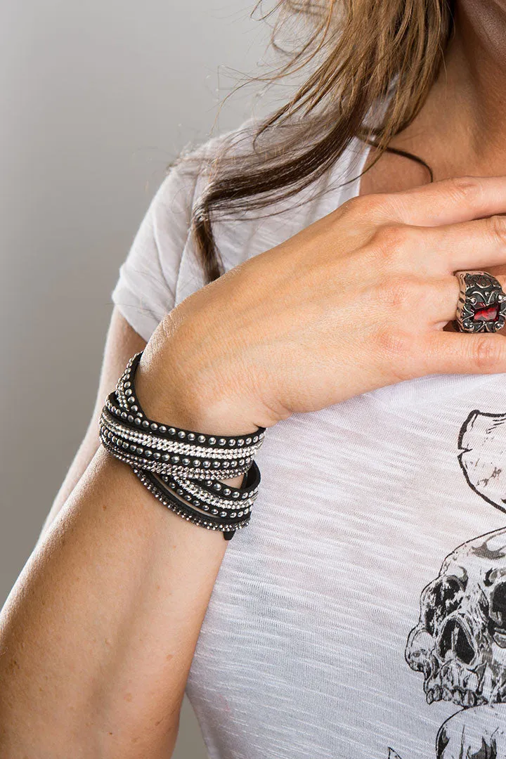 Silver Stud and Bling Faux Suede Bracelet