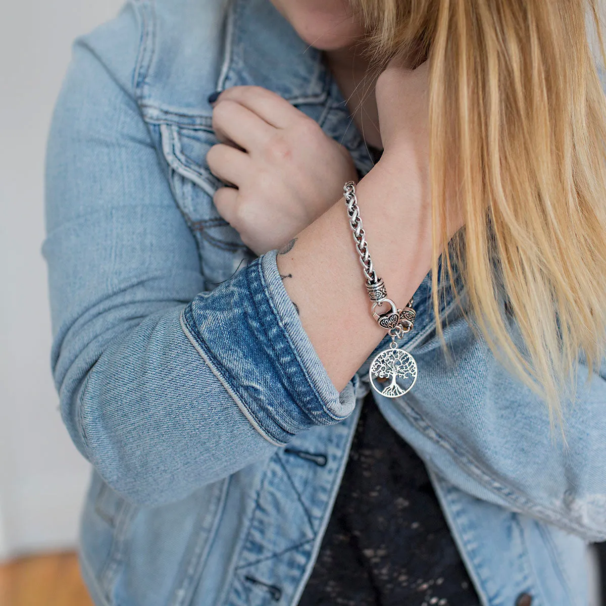 Silver Tree Of Life Charm Braided Bracelet