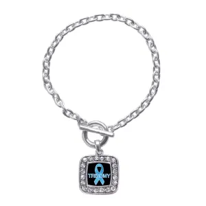 Silver Trisomy Awareness Square Charm Toggle Bracelet