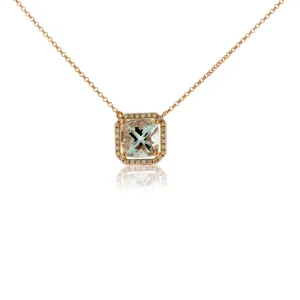 Square Aquamarine & Diamond Halo Style Pendant