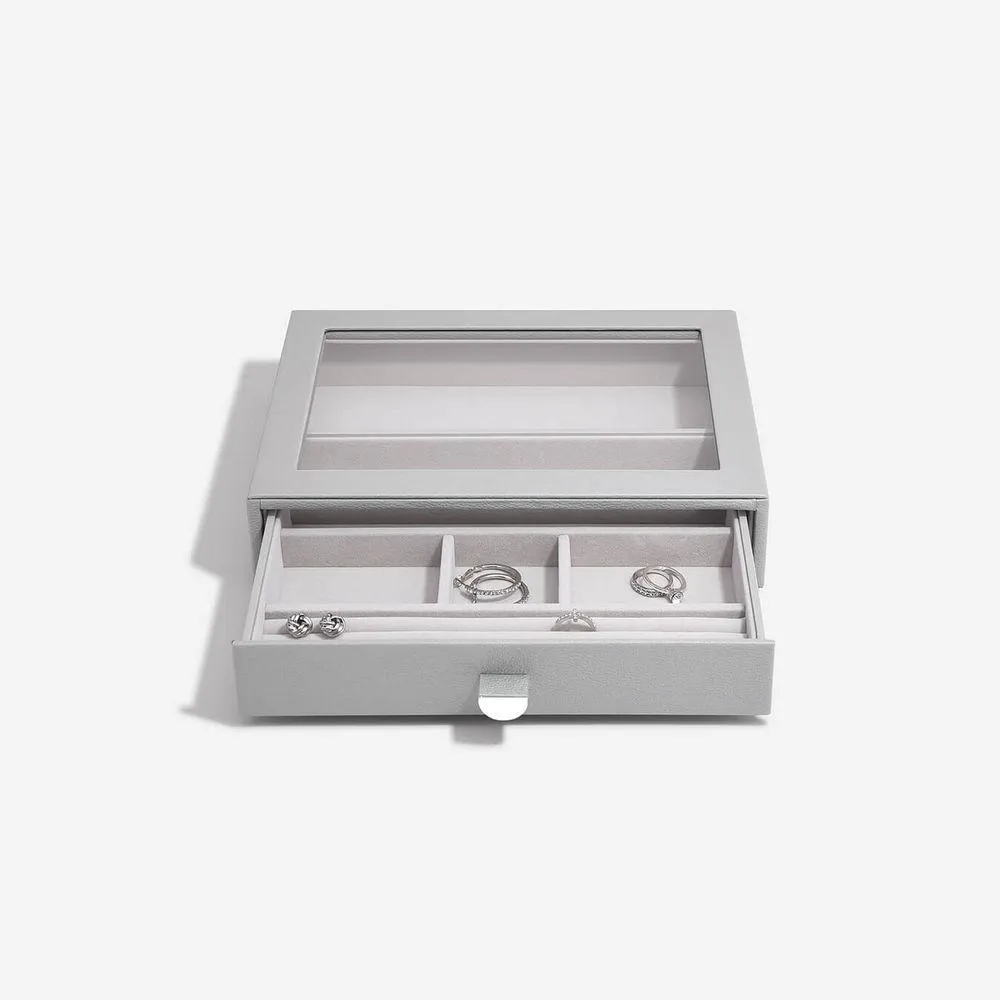 Stackers Classic 5 Compartment Glass Lid Jewellery Drawer Pebble Grey