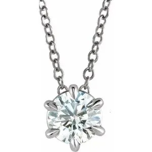 Sterling Silver 1/2 CT Natural Diamond Solitaire 16-18" Necklace