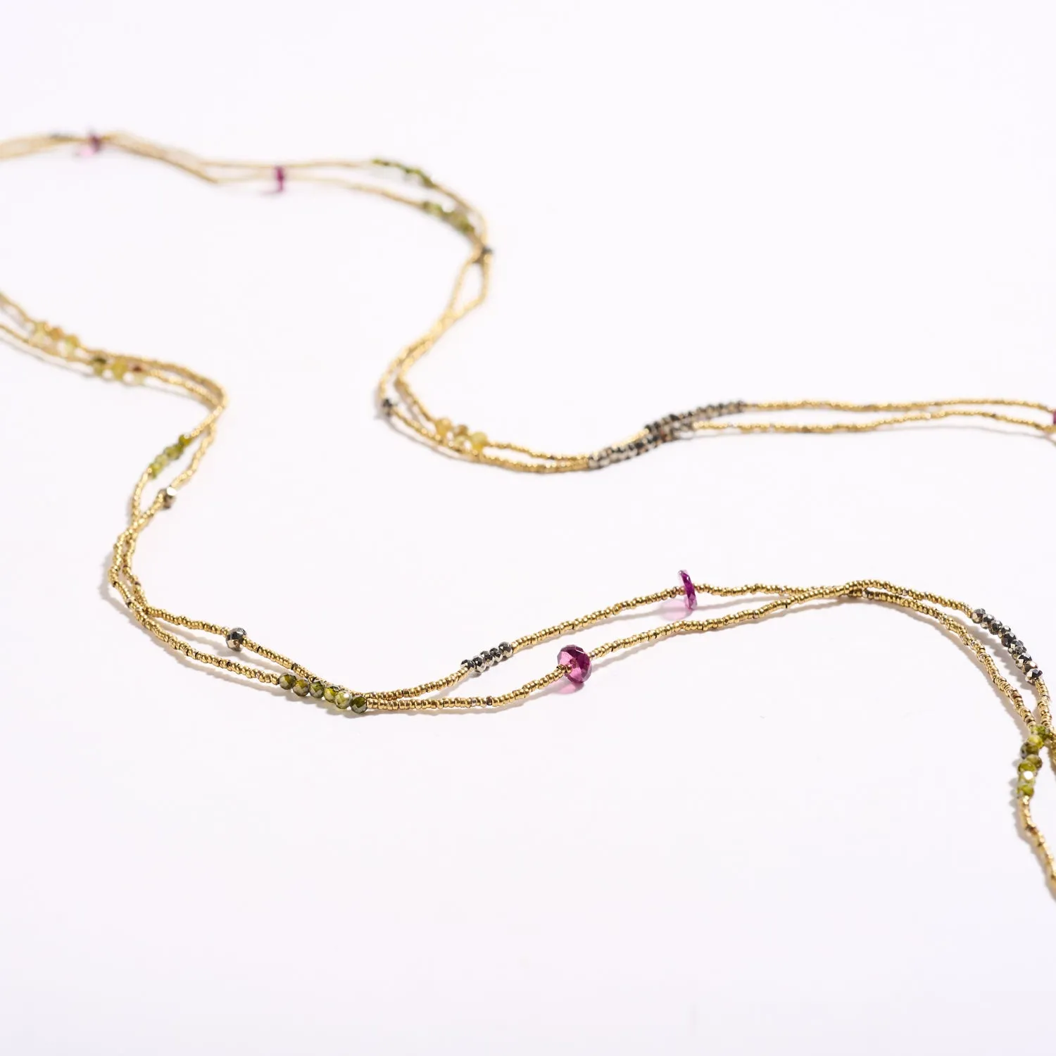 Strands of Pyrite, Garnet, and Quartz Necklace