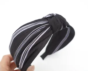 stripe print knotted headband crinkle fabric top knot hairband casual women hair accessory