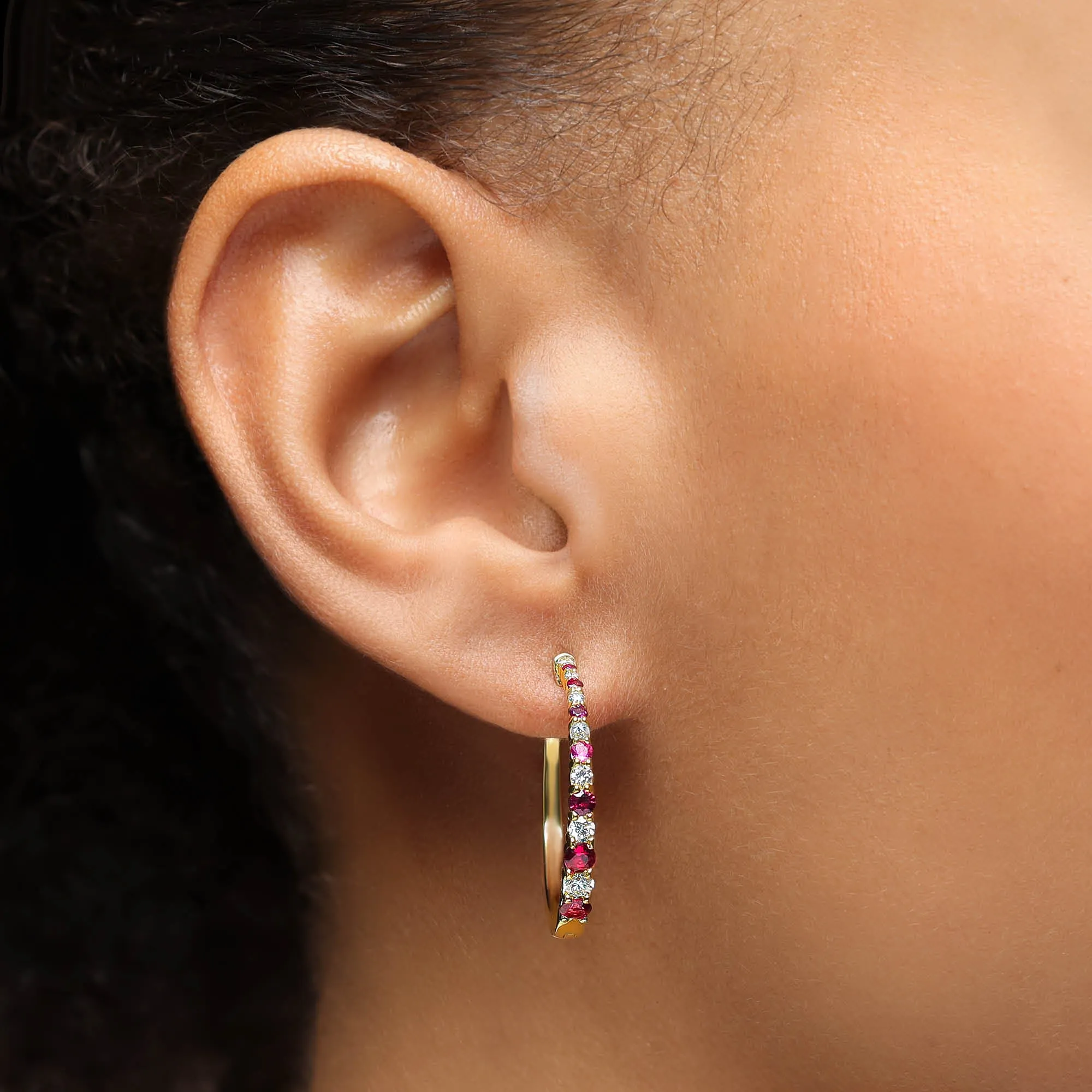 Tapered Ruby Hoop Earrings