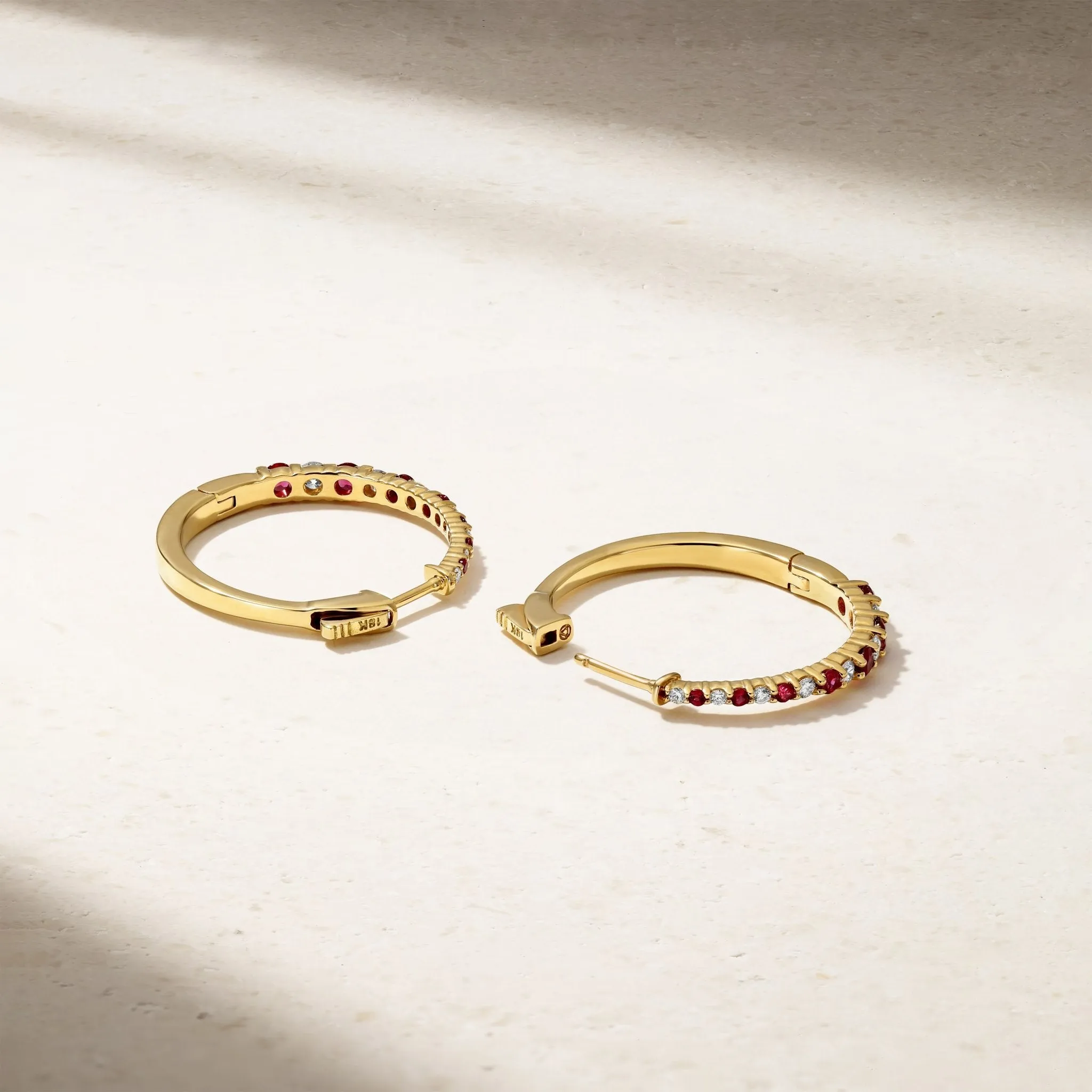 Tapered Ruby Hoop Earrings