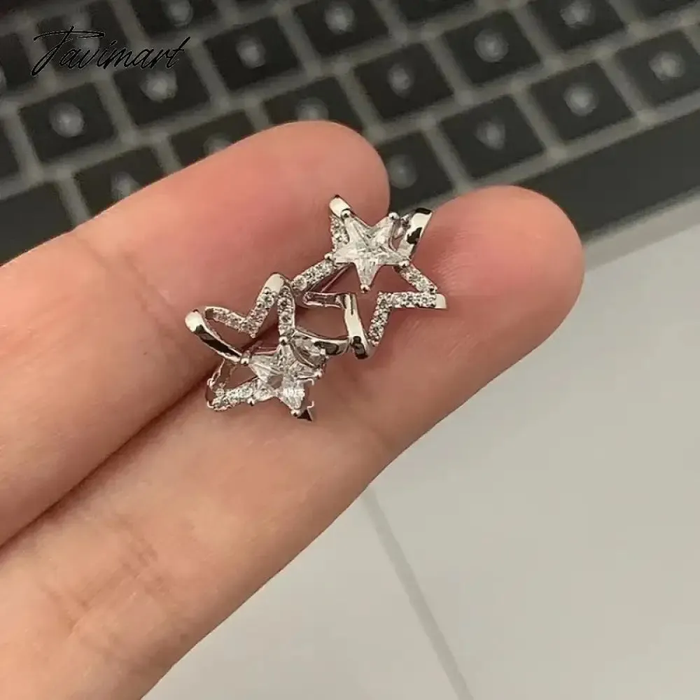 Tavimart Exquisite Shining Zircon Stars Stud Earrings For Women Girls Fashion Design Five Pointed Star Temperament Earrings Jewelry Gifts