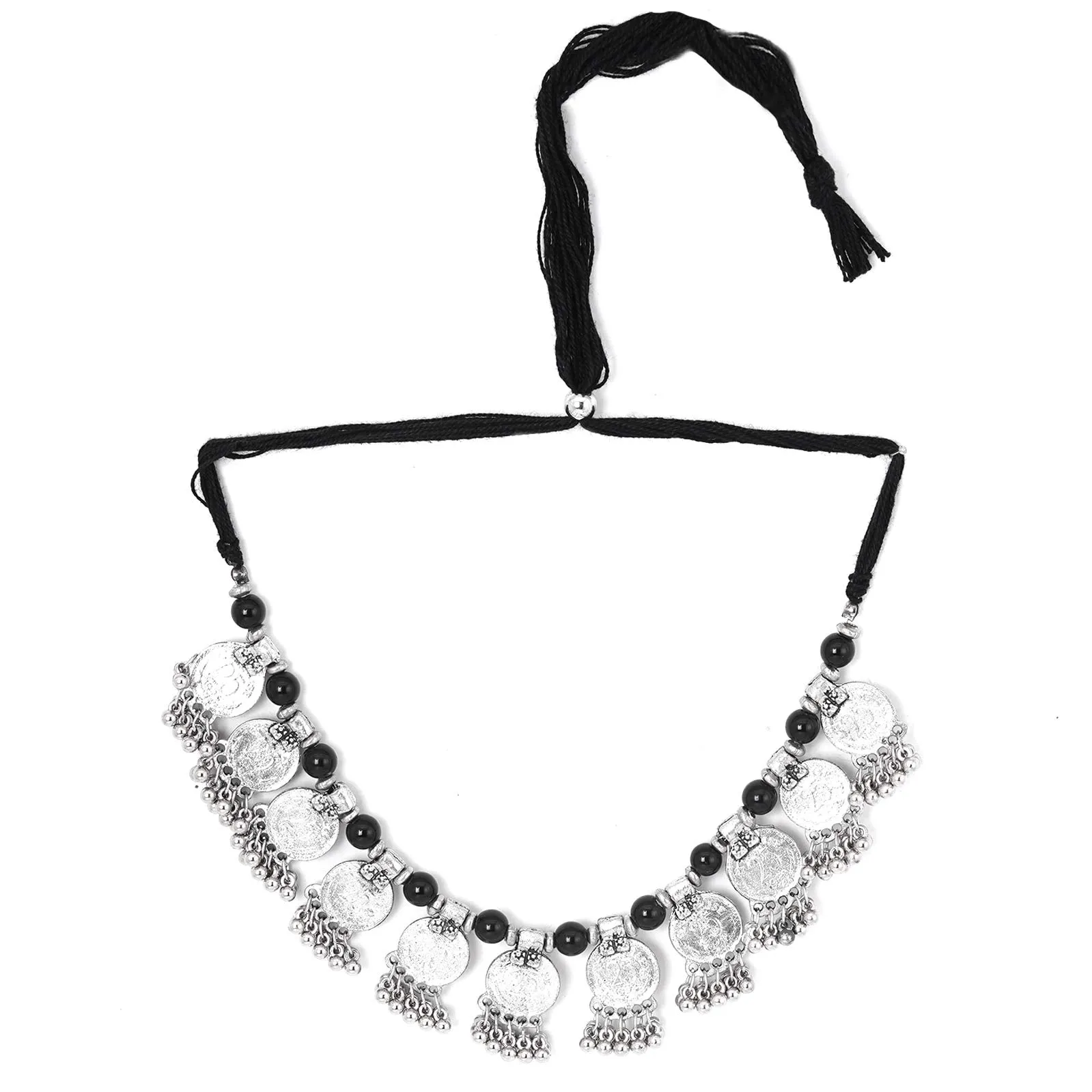 TEEJH Drithi Anitque Coin Silver Oxidised Choker Necklace For Women