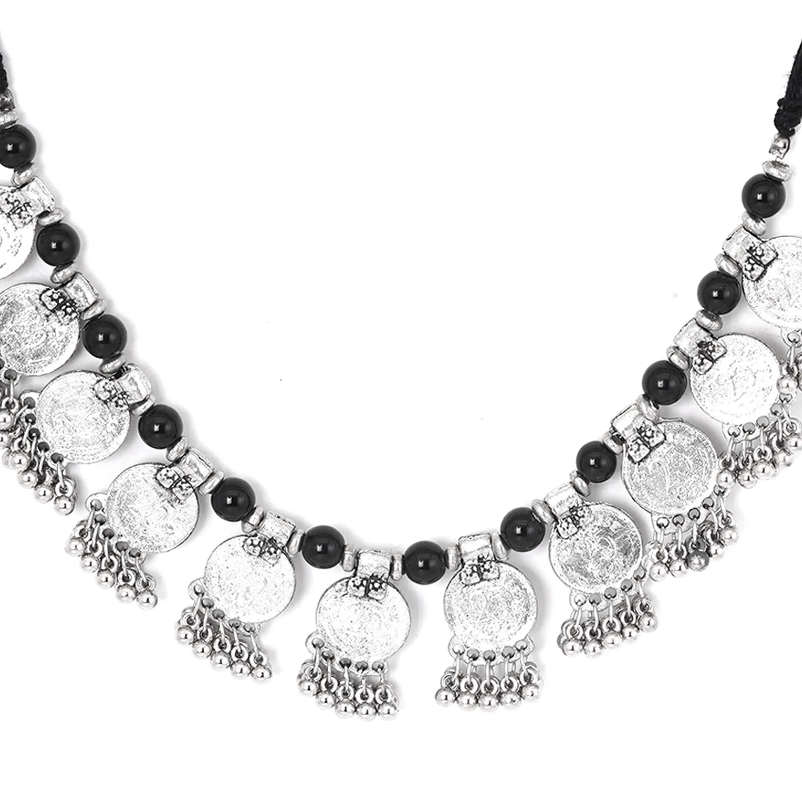 TEEJH Drithi Anitque Coin Silver Oxidised Choker Necklace For Women