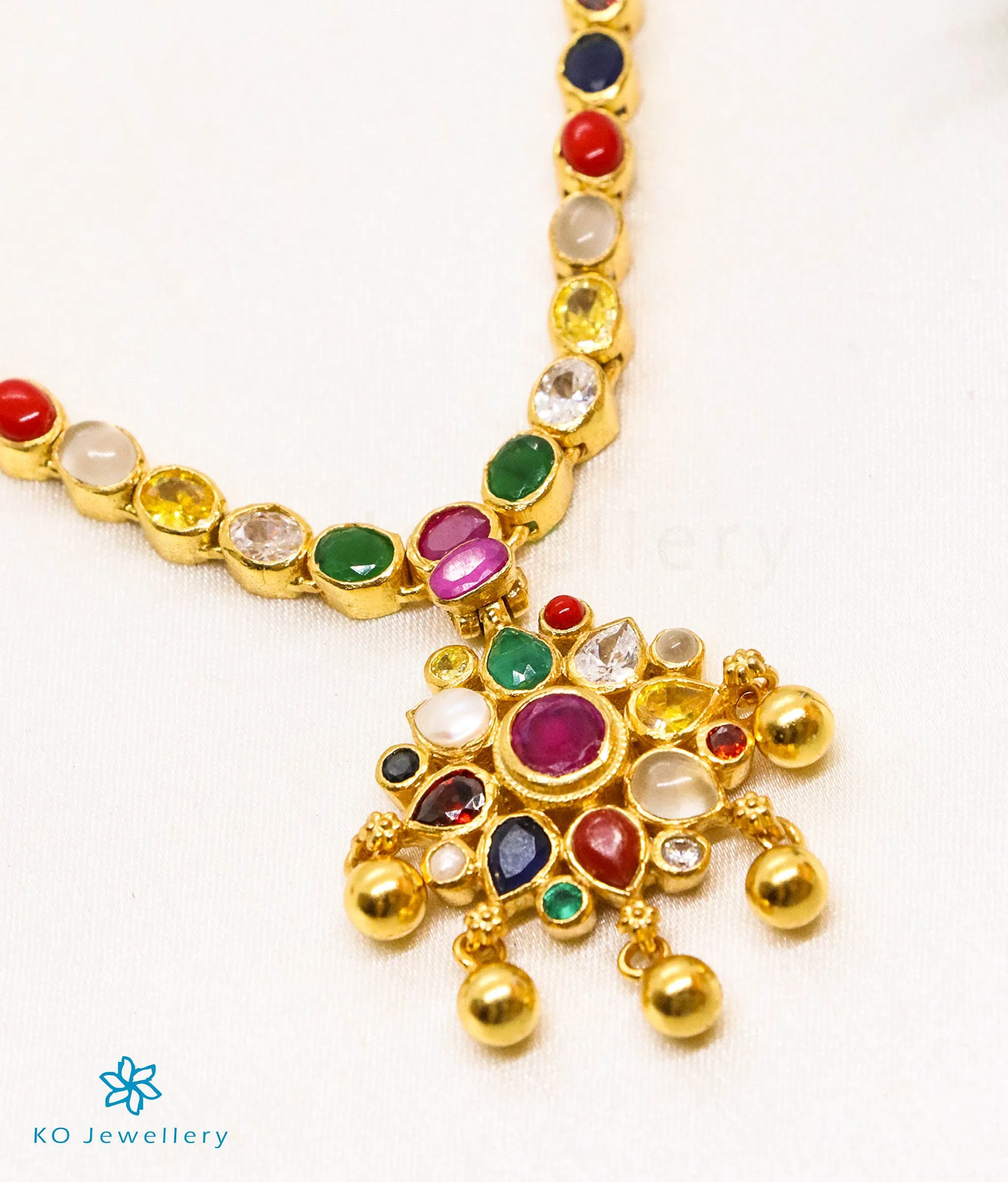 The Abhijita Silver Navratna Necklace