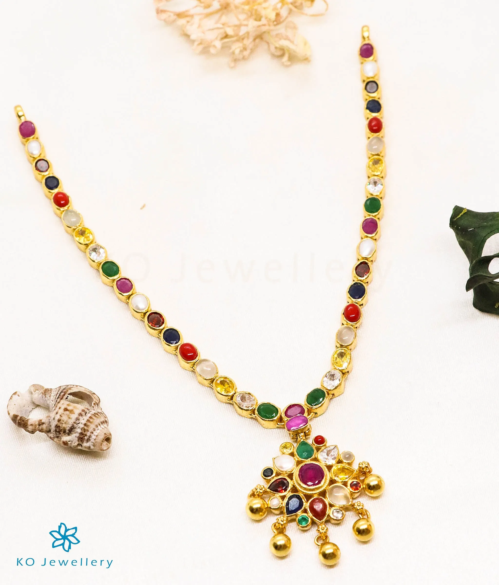 The Abhijita Silver Navratna Necklace