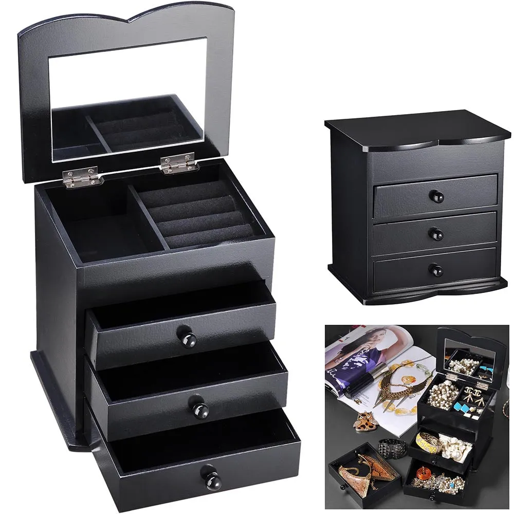 TheLAShop Mirrored Jewelry Box Case Ring Earring Organizer Black/ White