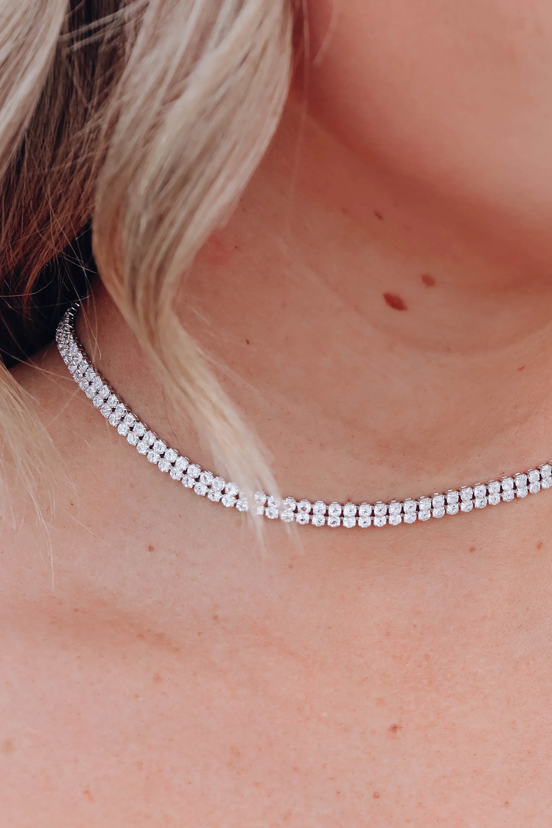 Time To Inspire Rhinestone Choker - Silver