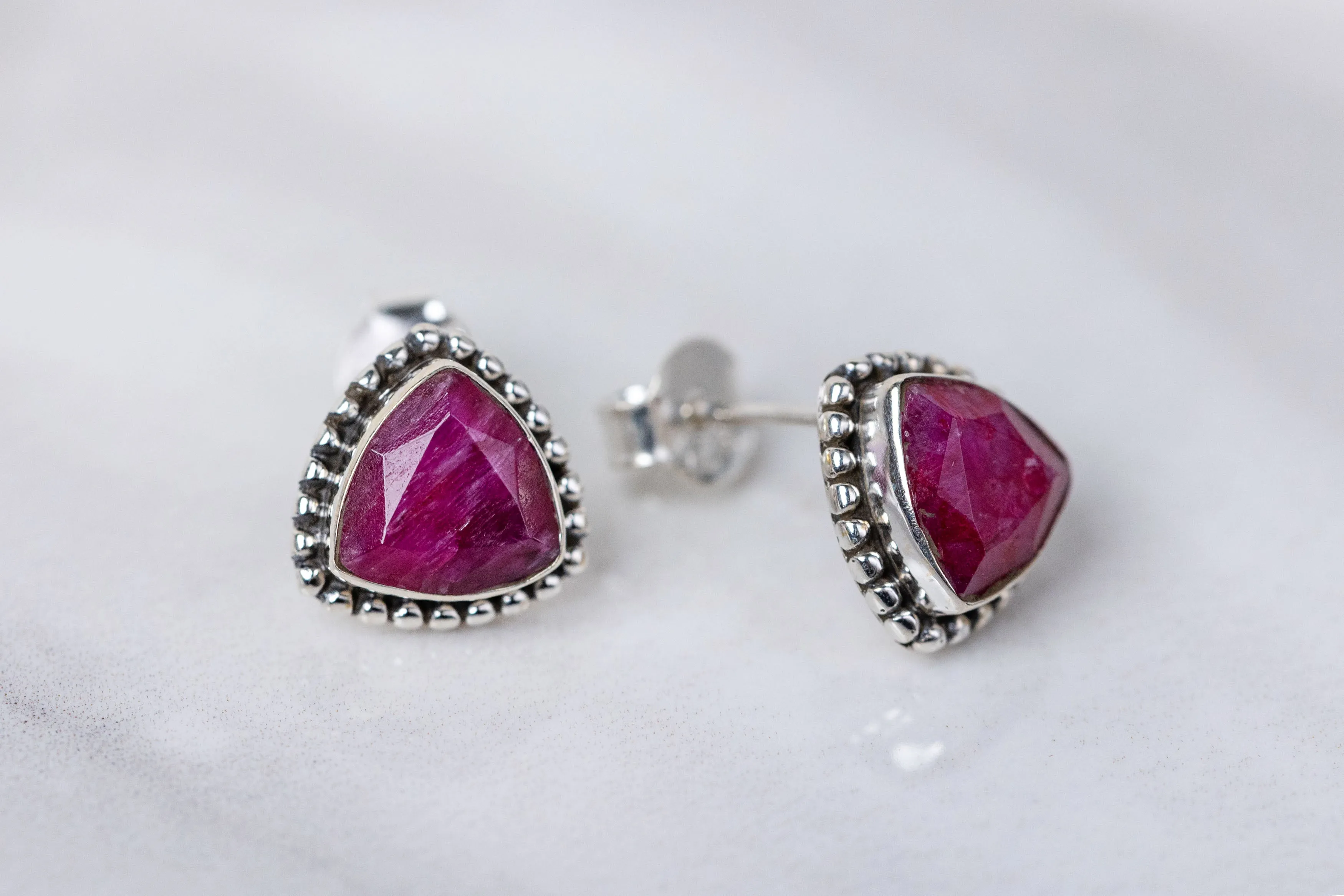 Triangle ruby earrings