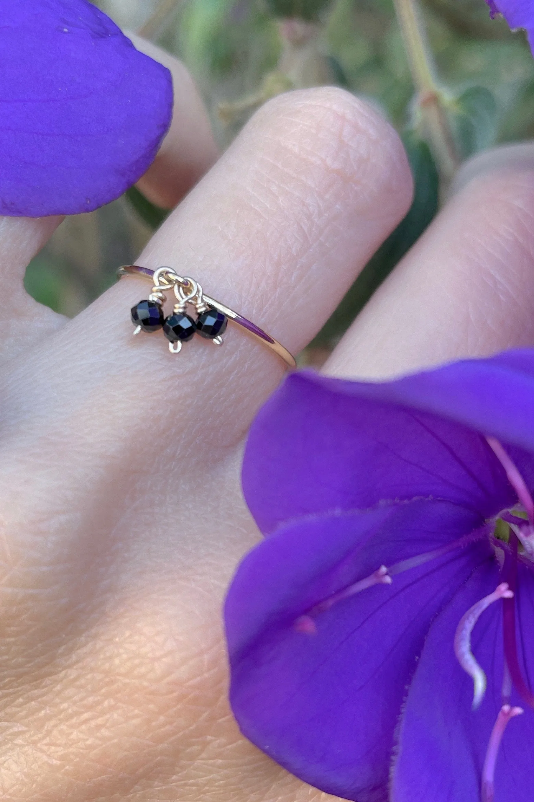 Triple Black Spinel Gemstone Stacking Ring