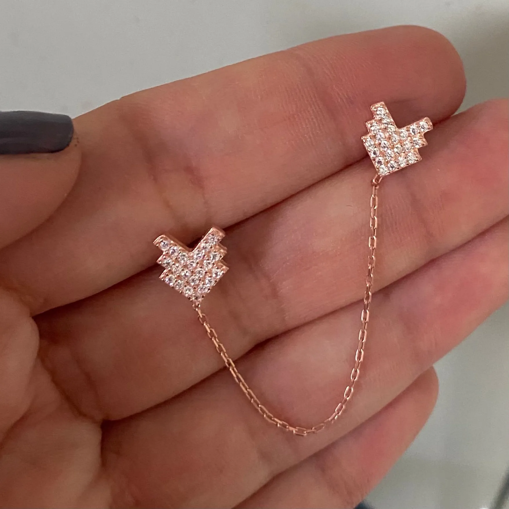 Twin earrings with chains - Sold as single Item