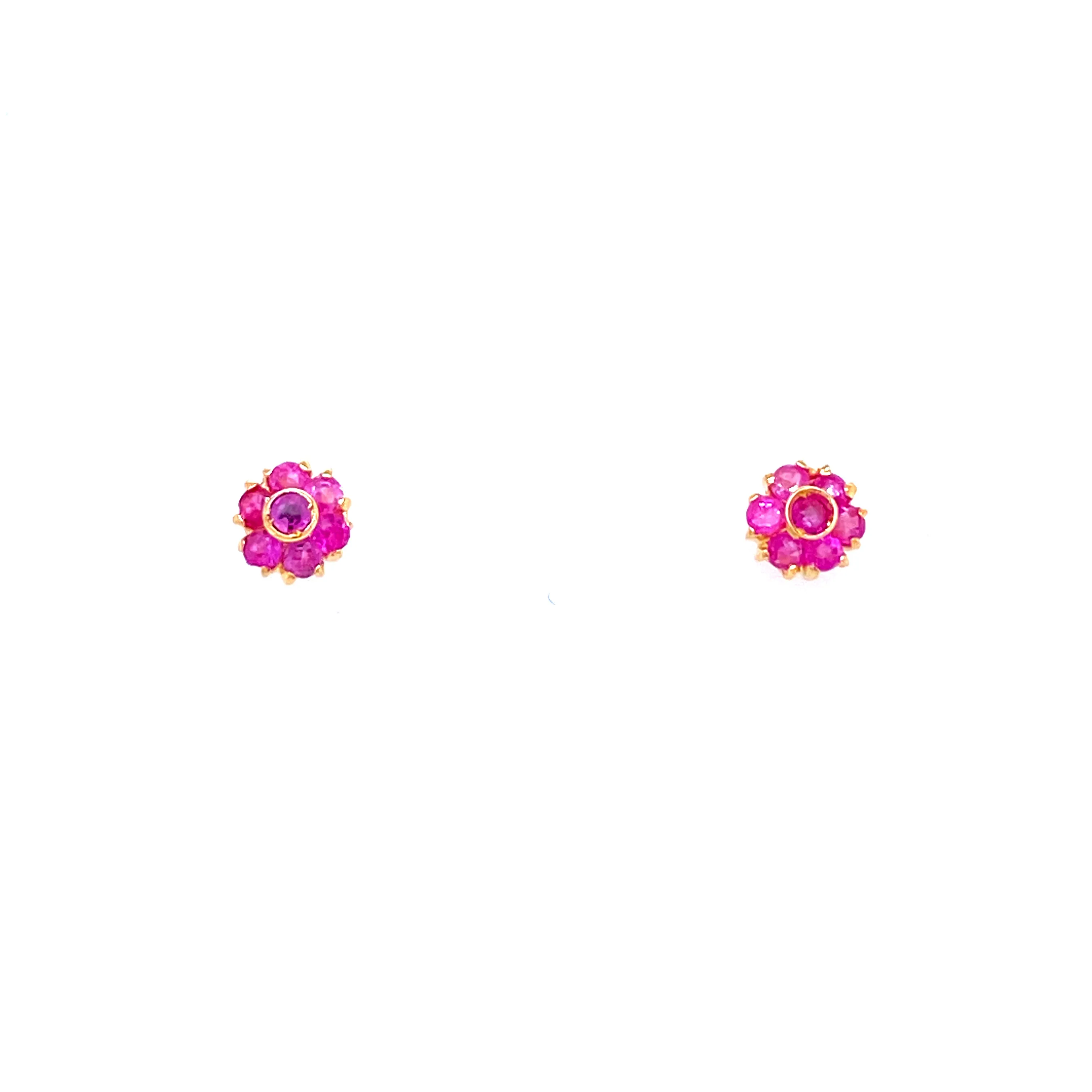 Vintage Ruby Gold Cluster Stud Earrings