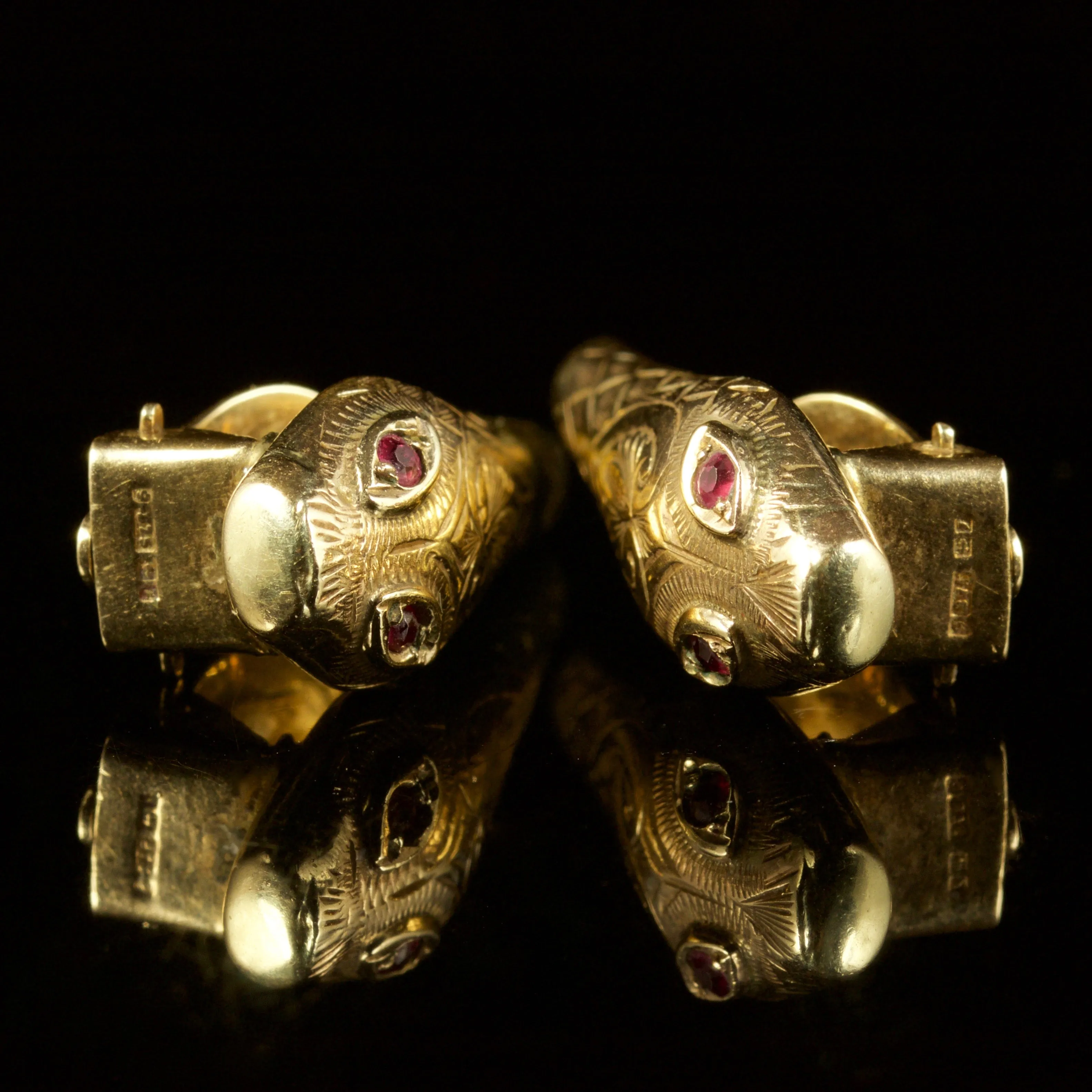 Vintage Ruby Snake Clip Earrings 9Ct Gold