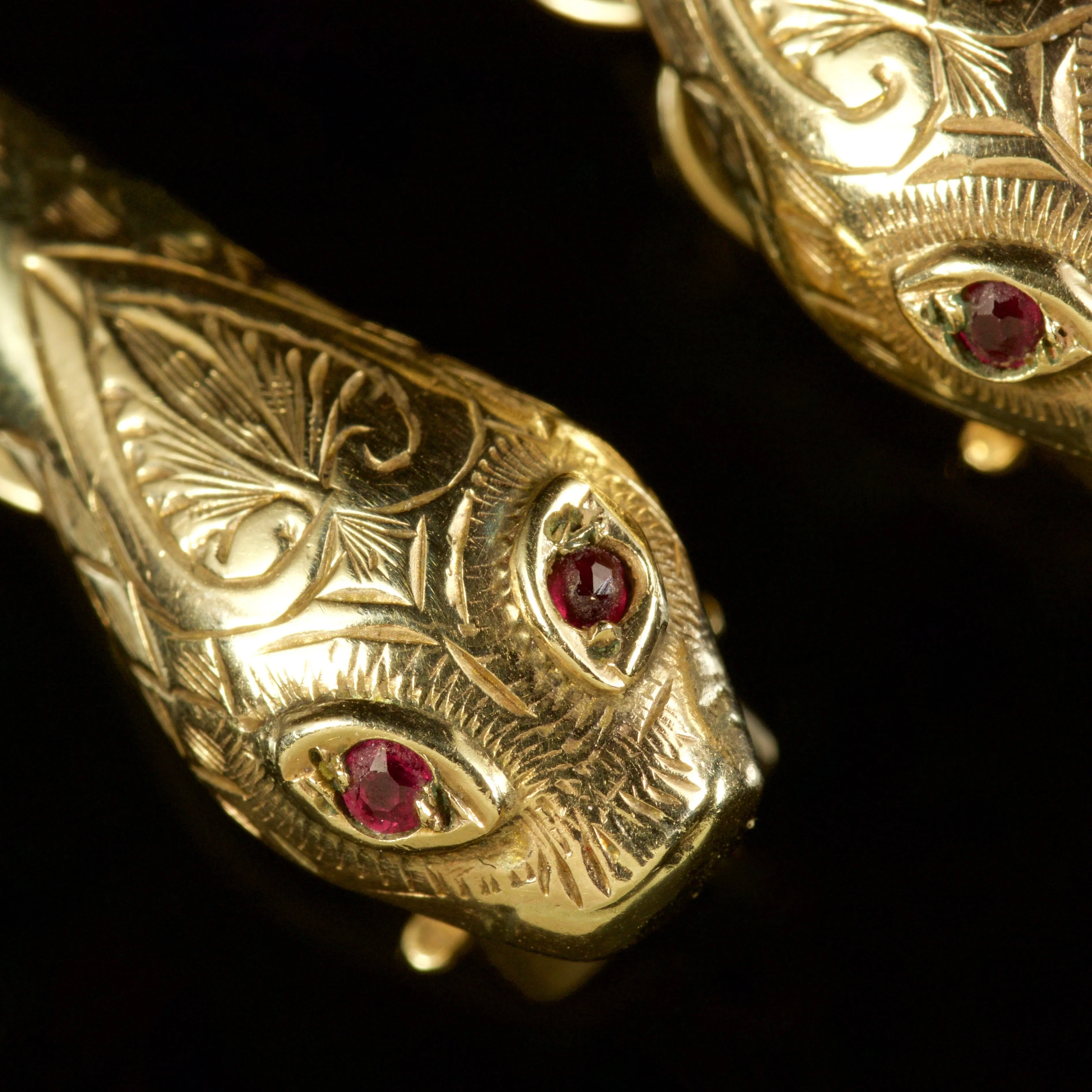 Vintage Ruby Snake Clip Earrings 9Ct Gold