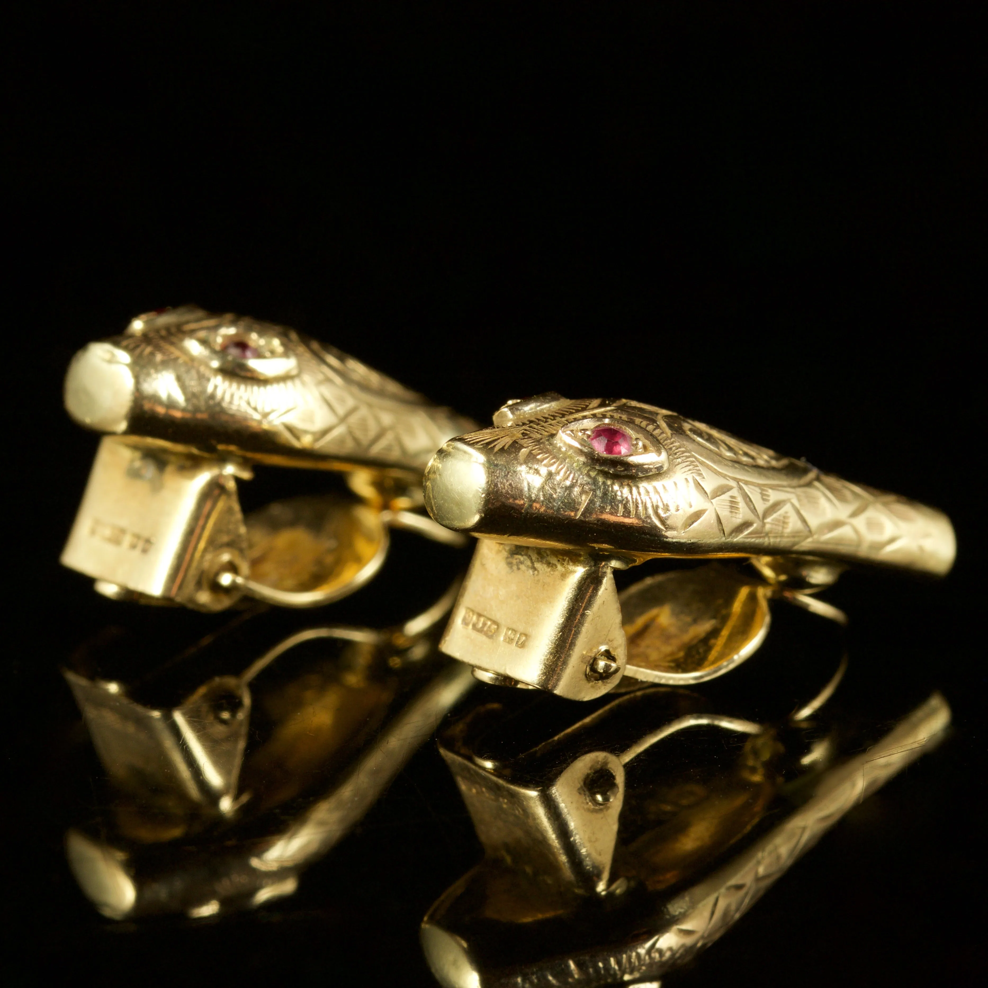 Vintage Ruby Snake Clip Earrings 9Ct Gold