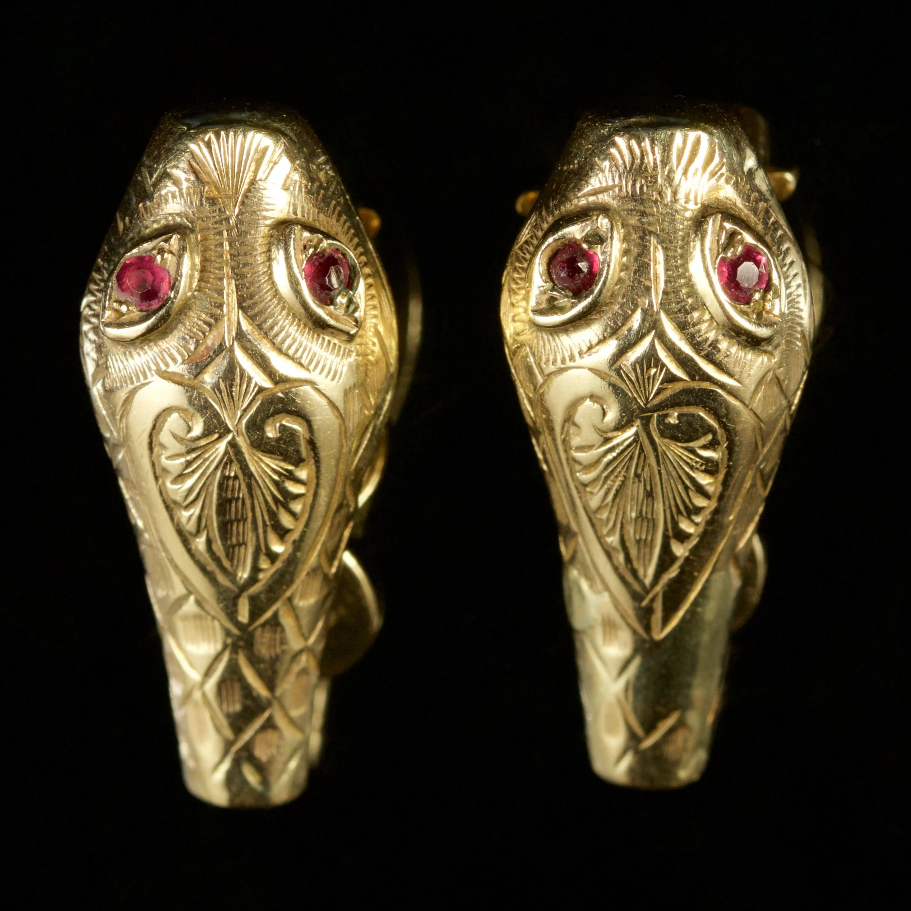 Vintage Ruby Snake Clip Earrings 9Ct Gold