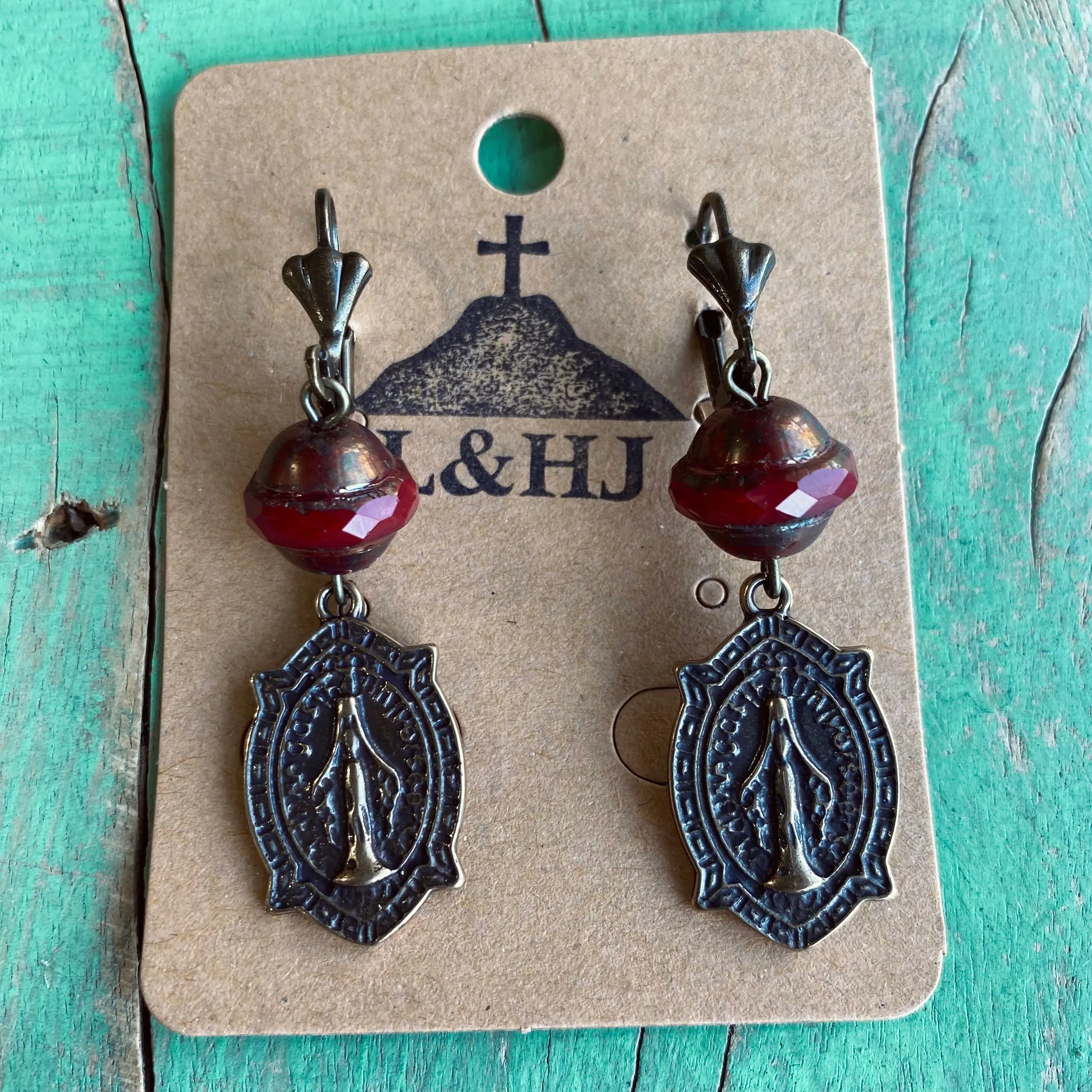 Virgin Mary Ruby Red Necklace and Earrings