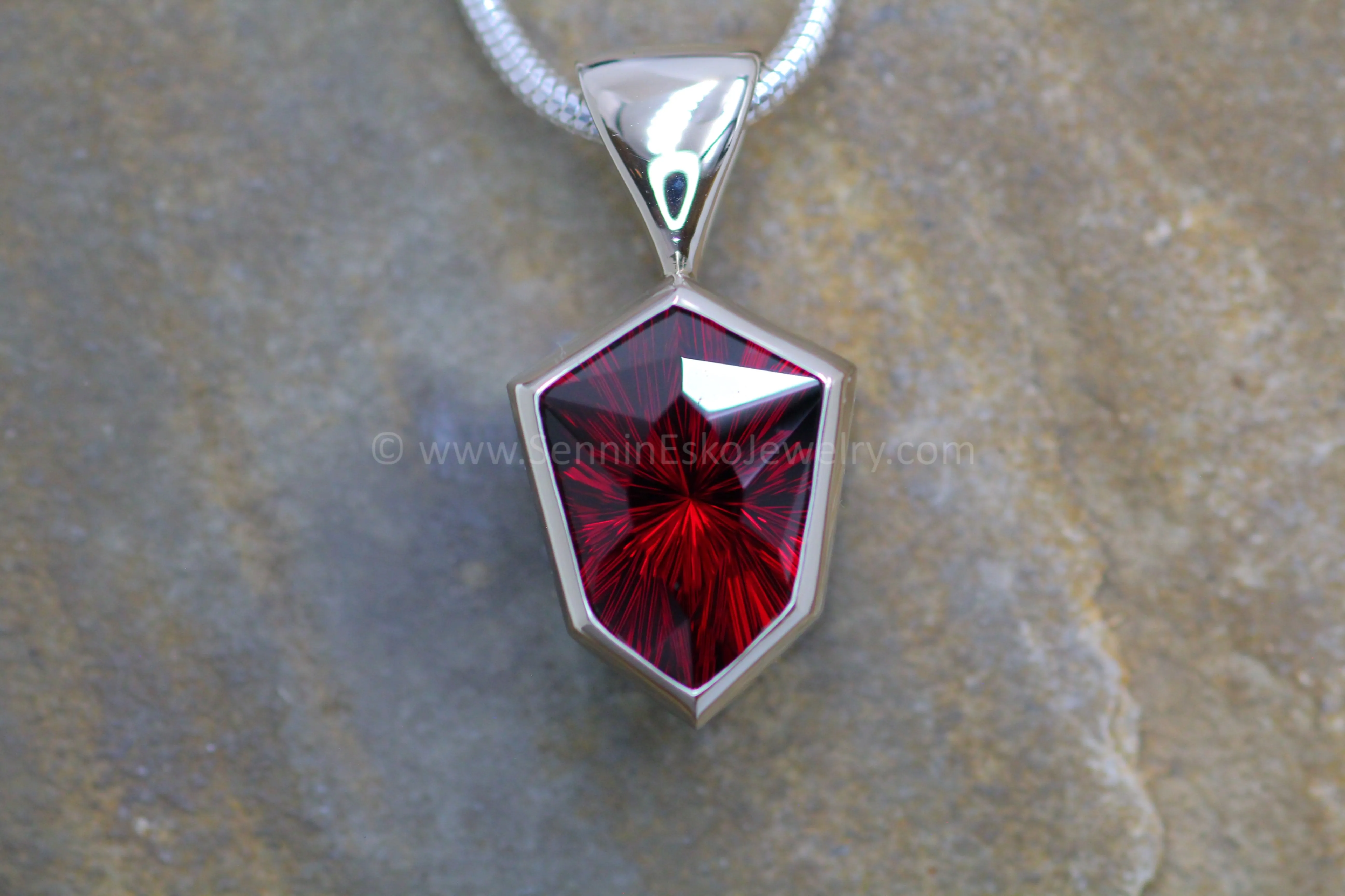 White Gold Pendant for Large & Very Large Sized Gems - Depicted with a Fantasy cut 12 Carat Rhodolite Garnet(Setting Only, Center Stone Sold Separately)