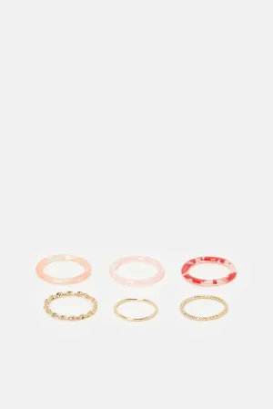 Women Multicolour Embellished Ring Set (6 Piece)