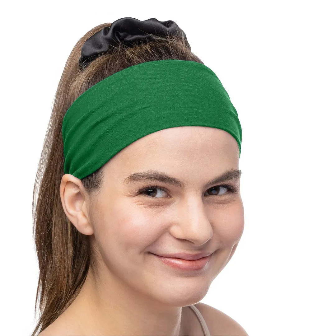 Women's Headbands Cotton Jersey 3" Wide Yoga Fitness Fashion Made in the USA Green