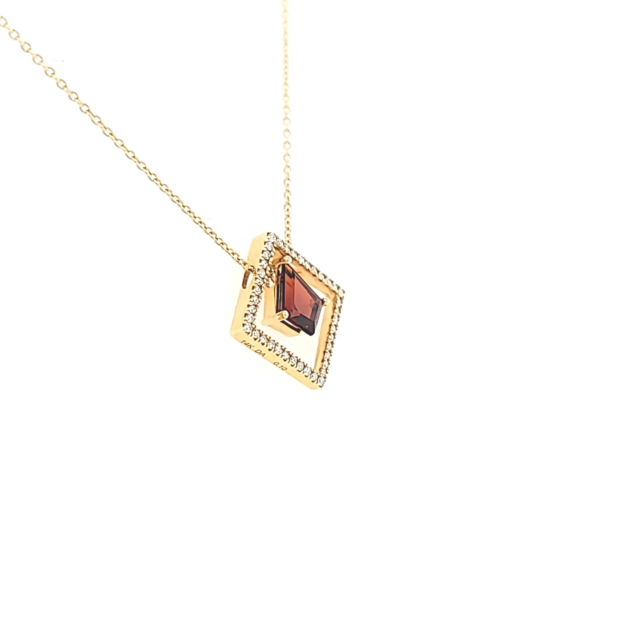 Yellow Gold Garnet & Diamond Geometric Necklace (I6509)