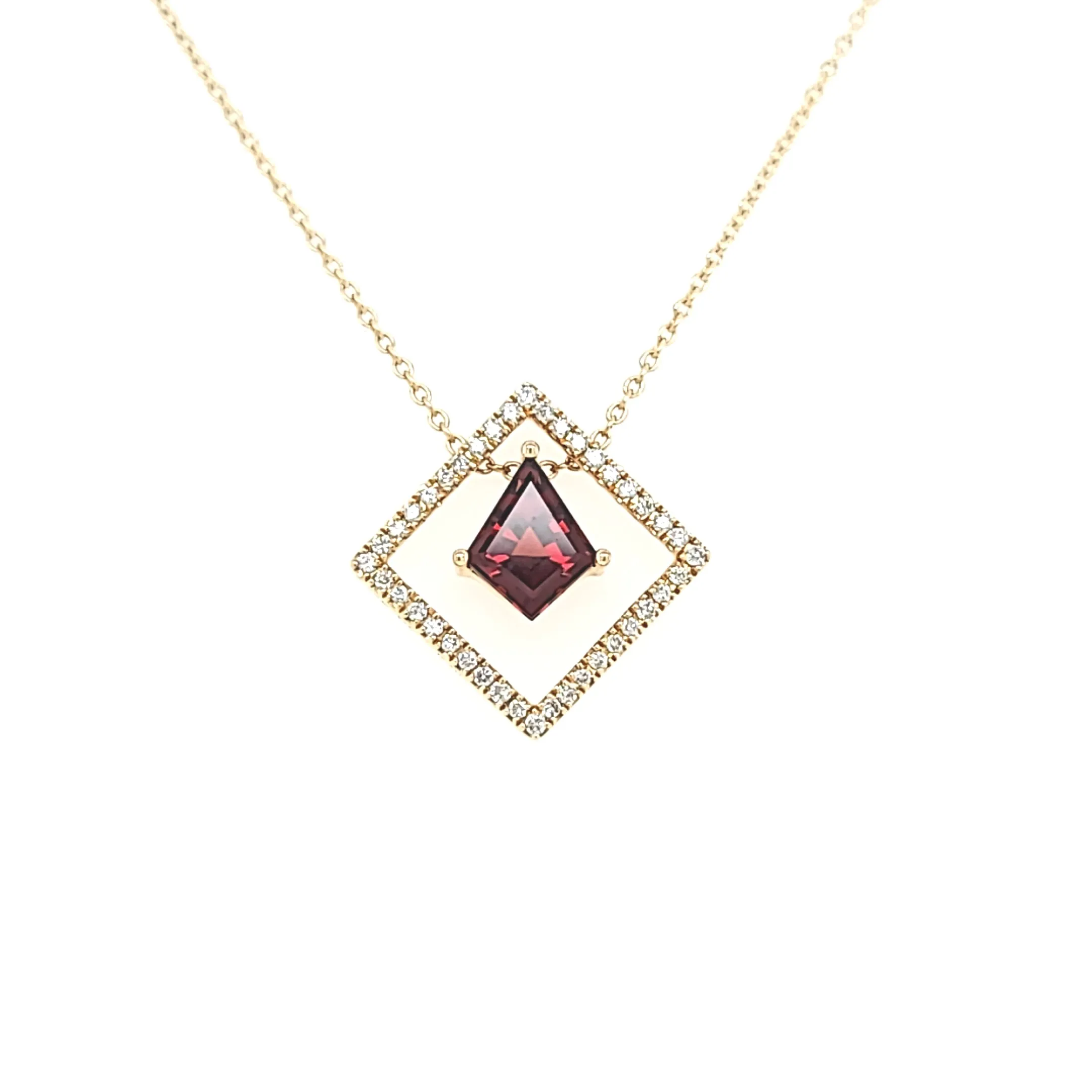 Yellow Gold Garnet & Diamond Geometric Necklace (I6509)