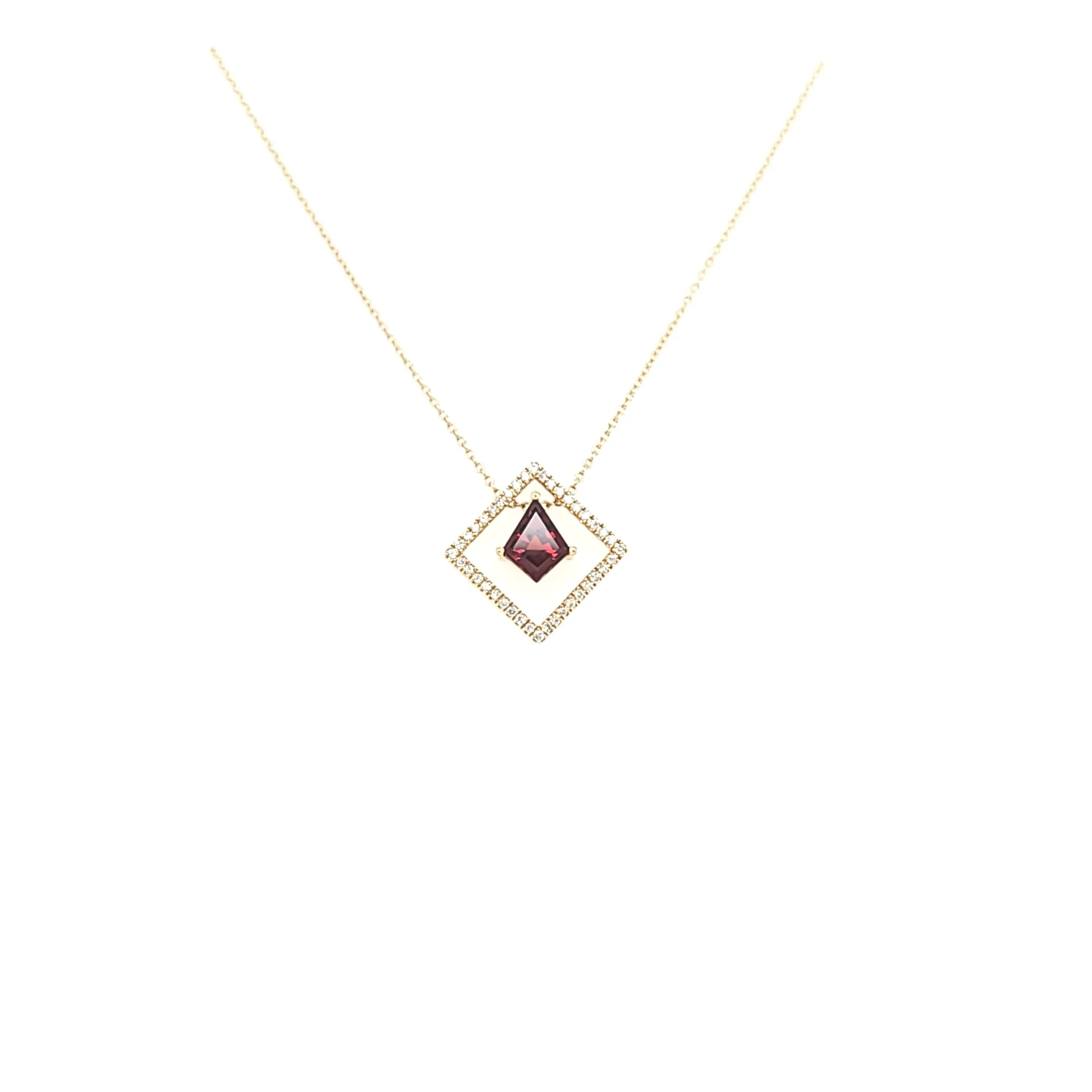 Yellow Gold Garnet & Diamond Geometric Necklace (I6509)